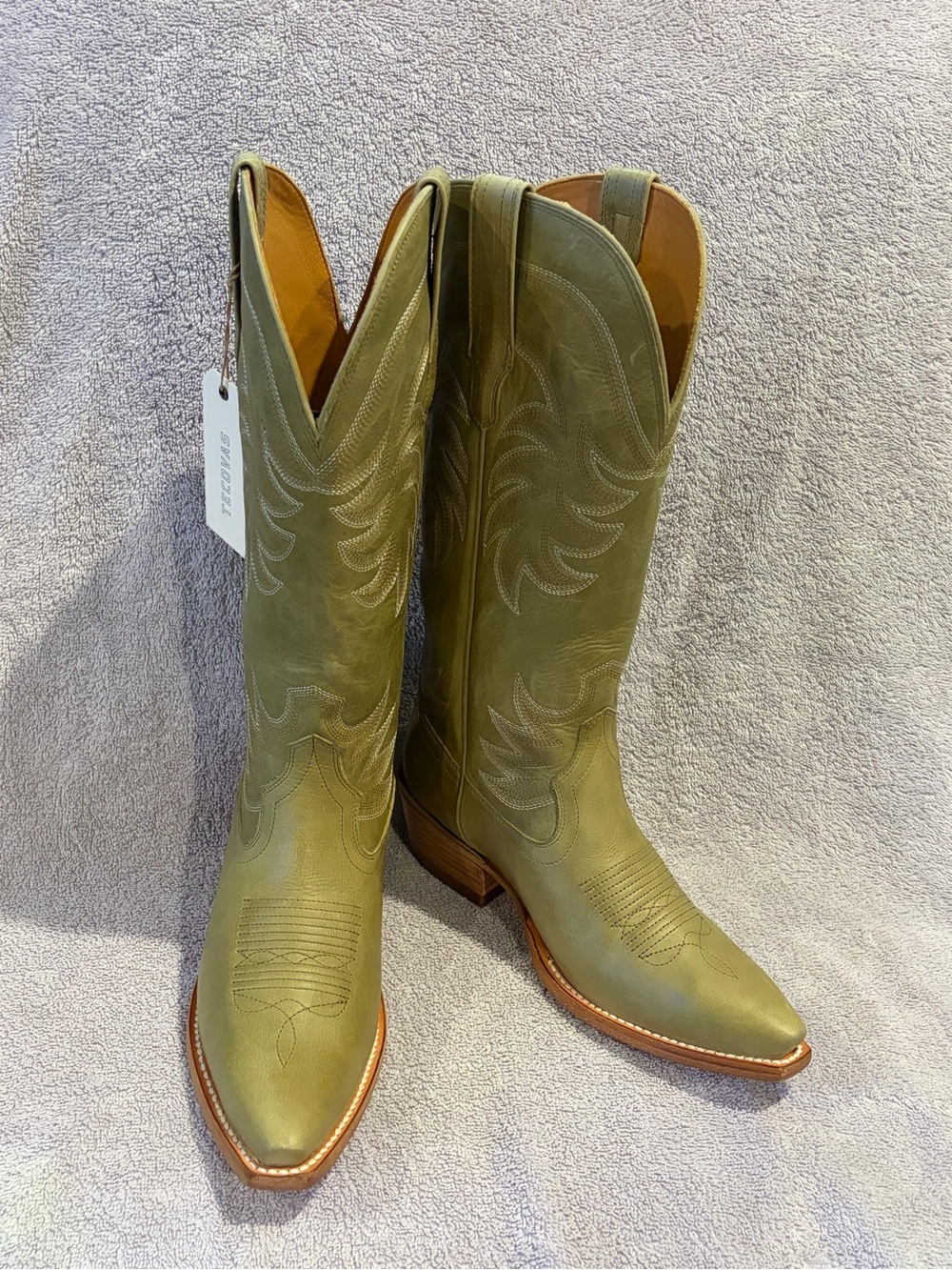 NWT Tecovas Annie Light Sage Leather Snip Toe Cowboy Boots Size 8B